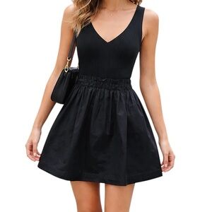 Joie Black Ribbed Knit Poplin Mini Dress Fit & Flare Sleeveless Size M